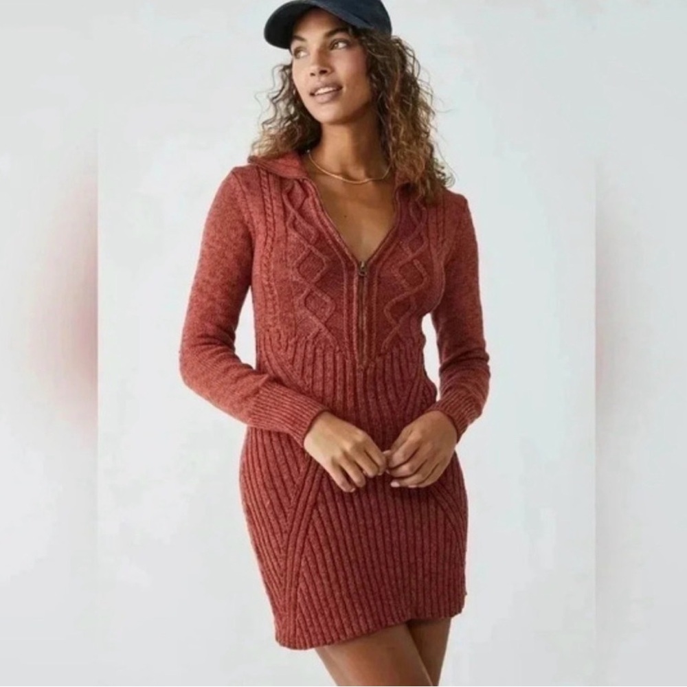 Free People Rust Long Sleeve Knit Dress